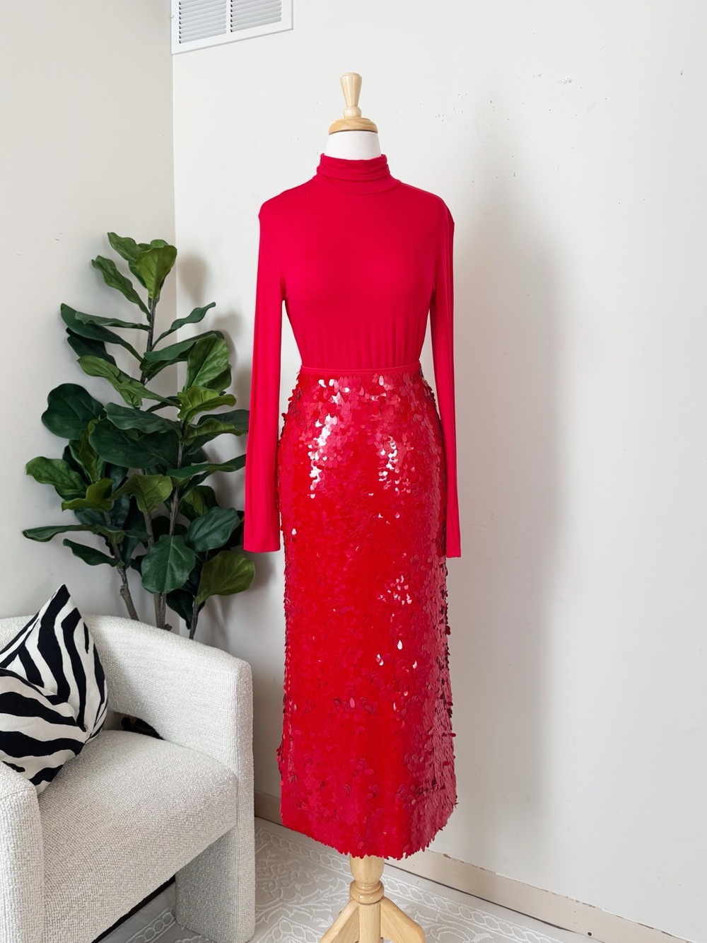 Red Sequin Midi Skirt - Picture 8 of 15
